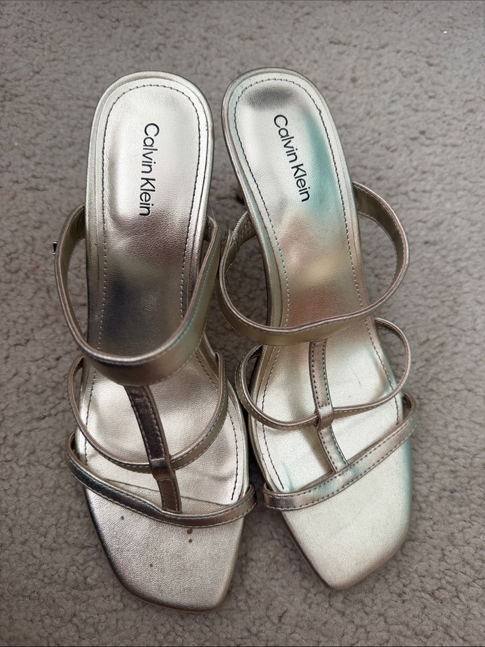 Calvin Klein gold Multi-Strap Square Toe Heeled Sandals